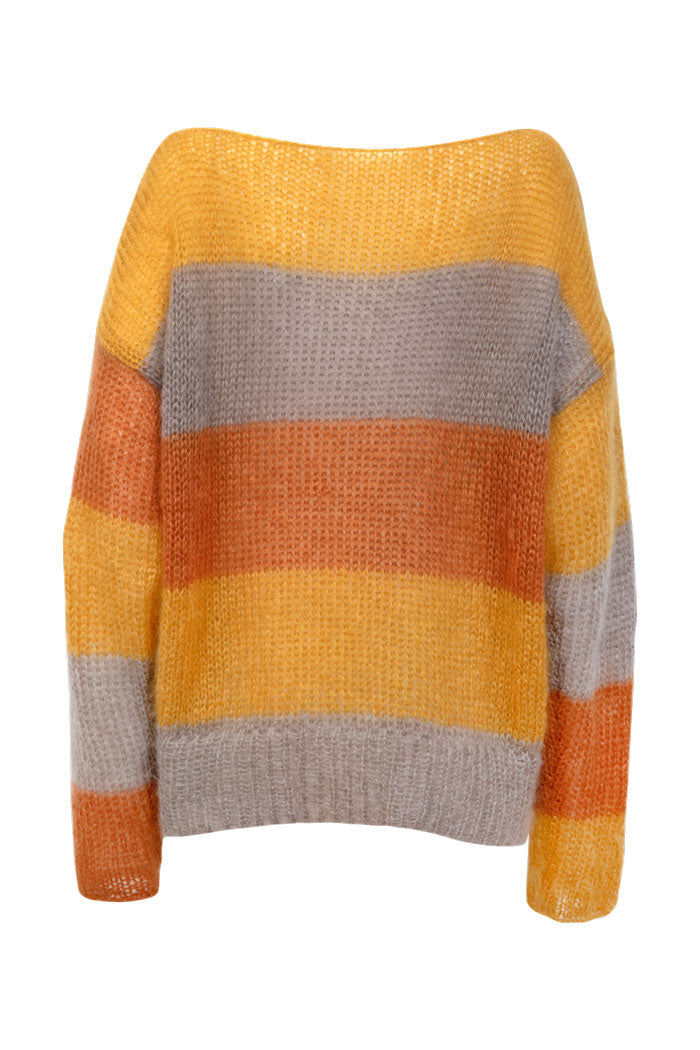 Multicolor high quality Luxe Mohair Jumper executed with different coloured stripes.