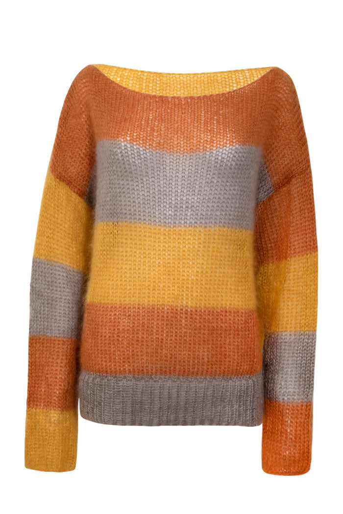 Multicolor high quality Luxe Mohair Jumper executed with different coloured stripes.