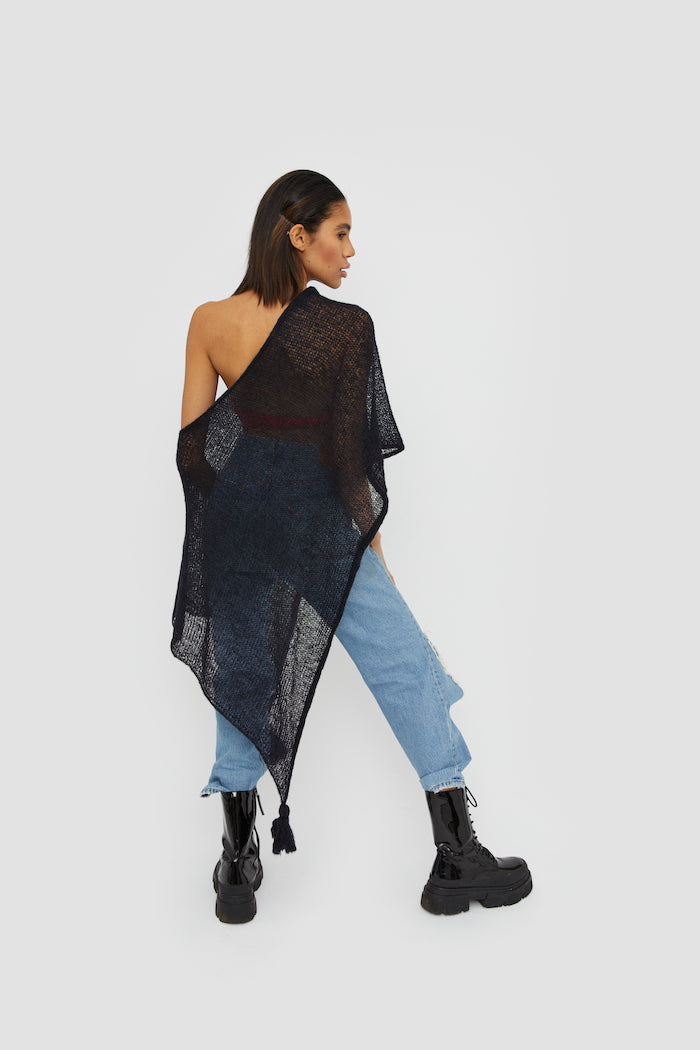 One of our bestsellers is the black poncho, just a simple beautifully made poncho to throw on top of every outfit.