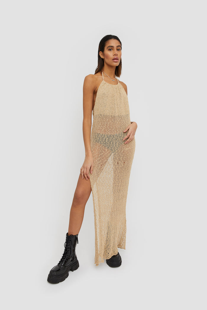 This dress does scream summer - yes we love a good summer and how could we celebrate summer better than in a caramel coloured dress with stunning shimmer details?